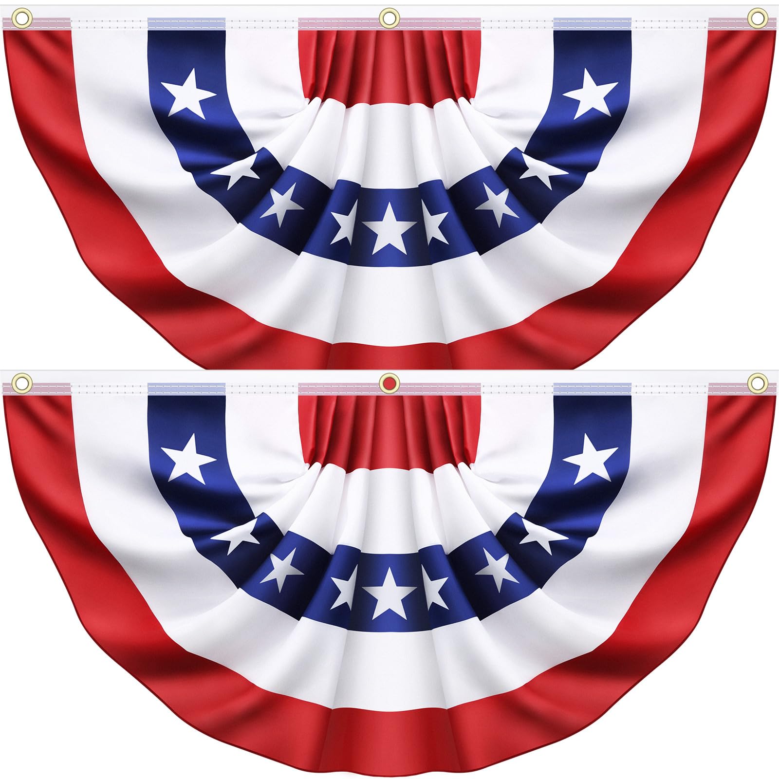 2 Pack 3x6 Ft American Pleated Fan Flag, USA Patriotic Flag Bunting Half Fan Banner for Outside Red White and Blue Decor Memorial Day Independence Day 4th of july Decorations 3.0x6.0 Feet,2 Pack