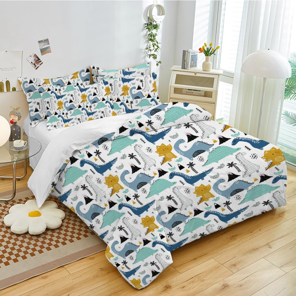 Biancheria da letto per bambini con dinosauro, 135 x 200 cm, copripiumino con motivo a dinosauro, per ragazzi e ragazzi, con federa (A-2, 135 x 200 cm)