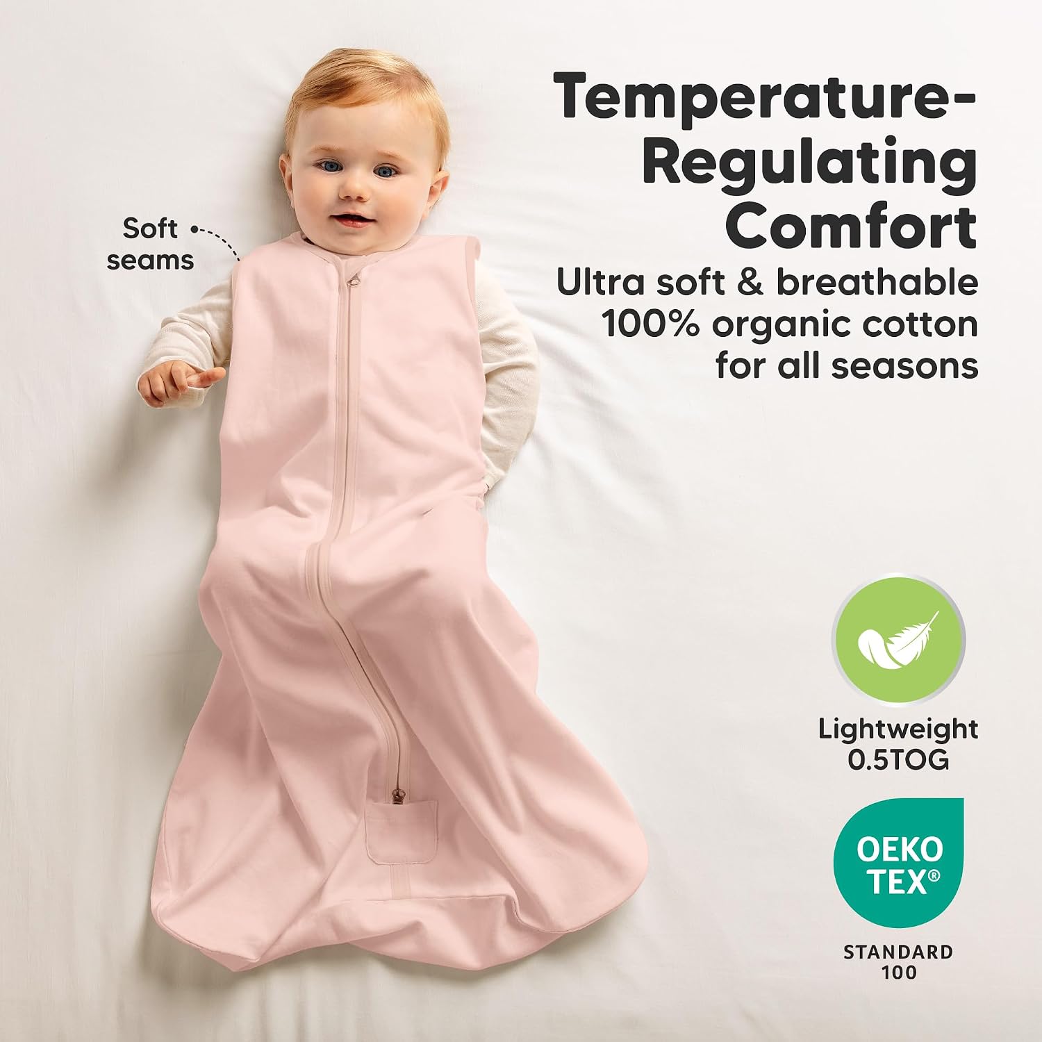2-Pack Baby Sleep Sacks, Zipper Wearable Blanket,100% Cotton (Mist Rose, M) image 4