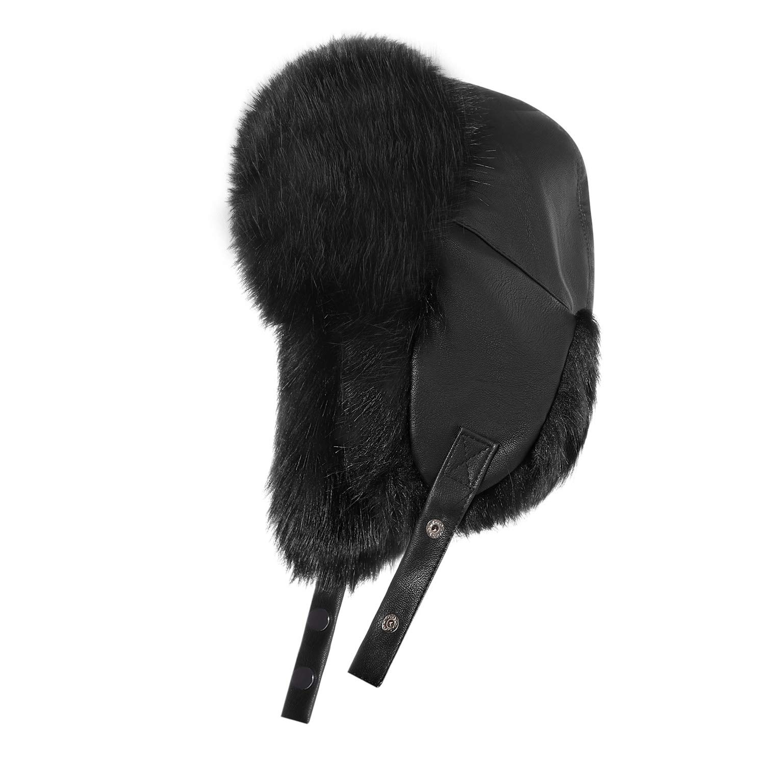 Faux Fur Trooper Trapper Hat Warm Winter Hats for Men Hunting Ski Russian Ushanka Cap Pilot Earflaps Hat Black