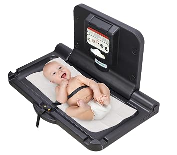 Alpine Wall Mounted Baby Changing Station - Horizontal Baby Changing Table Foldable Diaper Tables with Safety Strap for Commercial Bathroom, ADA Complaint Hardware Included Black
