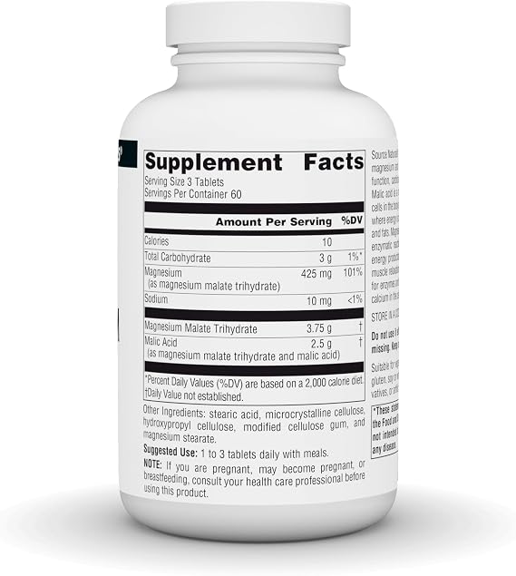 Source Naturals Magnesium Malate - 3750mg Per Serving - Essential Magnesium Malic Acid Supplement - 180 Tablets