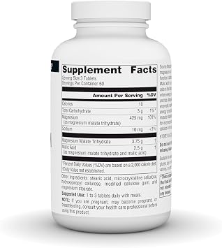 Source Naturals Magnesium Malate - 3750mg Per Serving - Essential Magnesium Malic Acid Supplement - 180 Tablets