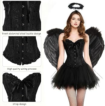 Costume Ange/Diable Femme 7 Pièces - Ailes 80 Cm, Tutu, Baguette, Halo, Bas Résille