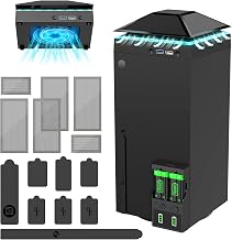 Upgraded RGB Cooling Fan with Rechargeable Controller Battery Pack and Dust Cover Accessories for Xbox Series X, 3 Gears Adjustable Cooling System and 2 Pack 2650mAh Batteries Charger Kit