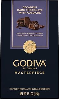 Godiva Masterpiece Dark Chocolate Bag, Individually Wrapped with Ganache Center, Gourmet Gift for Birthday, Holiday, Kosher, Halal, 15oz