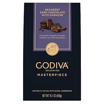 Godiva Masterpiece Dark Chocolate Bag, Individually Wrapped with Ganache Center, Gourmet Gift for Birthday, Holiday, Kosher, Halal, 15oz