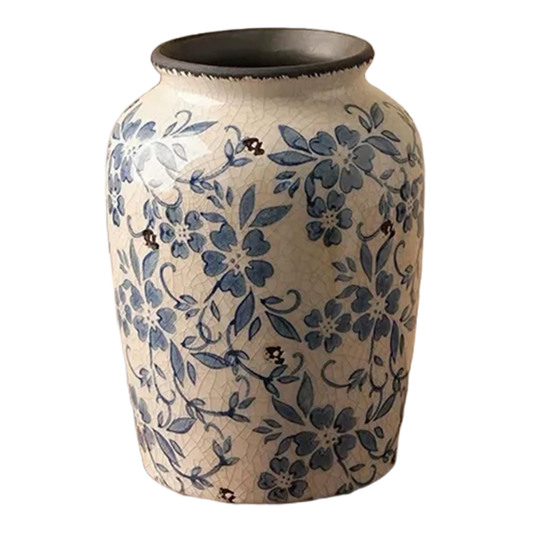 Vase porcelaine chinoise bleu et blanc vintage avec glaçure craquelée pour maison