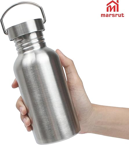 Miniatura 4 de 2 botellas de agua de acero inoxidable sin aislamiento, de una sola pared, lazo de transporte, 17 onzas, a prueba de fugas, amplia apertura, sin