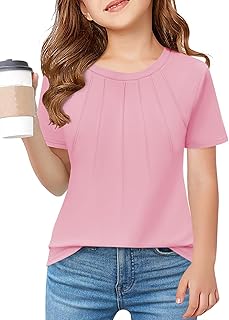 Haloumoning Girls Pleated T Shirts Kids Summer Short Sleeve Fashion Tops Tees 5-14 Years