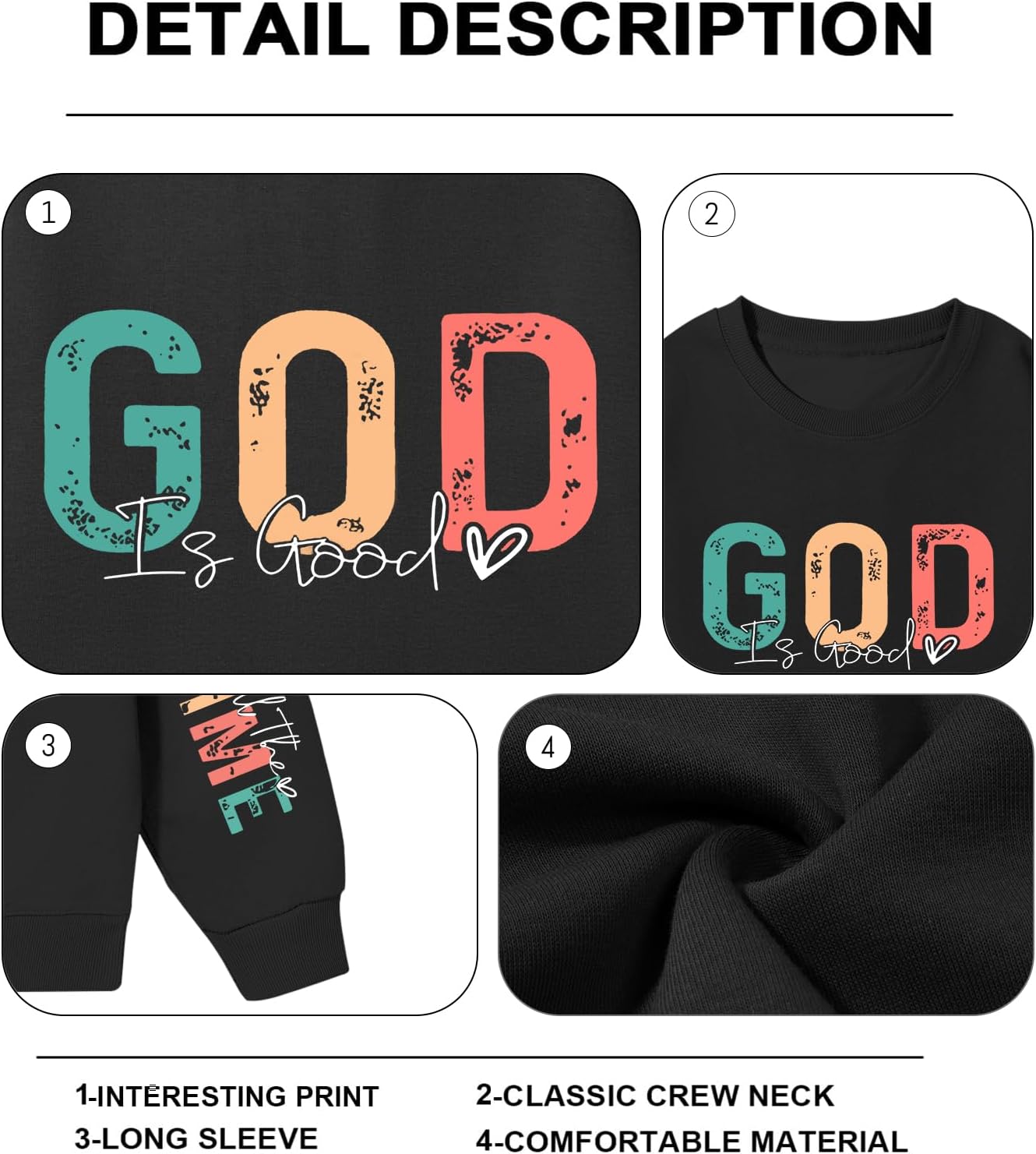 Christian God Is Good Sweatshirt for Women Oversized Religious Jesus Faith Shirts Inspirational Bible Verse Pullover - Image 5