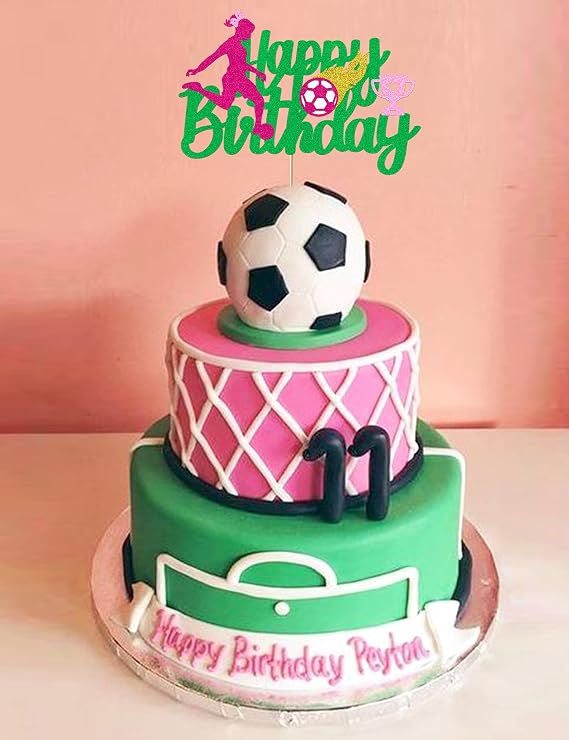 Soccer Cake Topper for Girls Pink Soccer Happy Birthday Cake Toppers Decorations Glitter Girl Soccer Theme Birthday Party Supplies