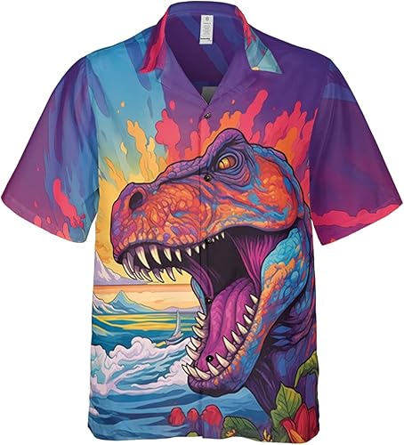 Miniatura 2 de Camisas hawaianas retro hippie con olas del océano para hombre, ajuste regular, casual, con botones, camisa de viaje, regalos para hombres