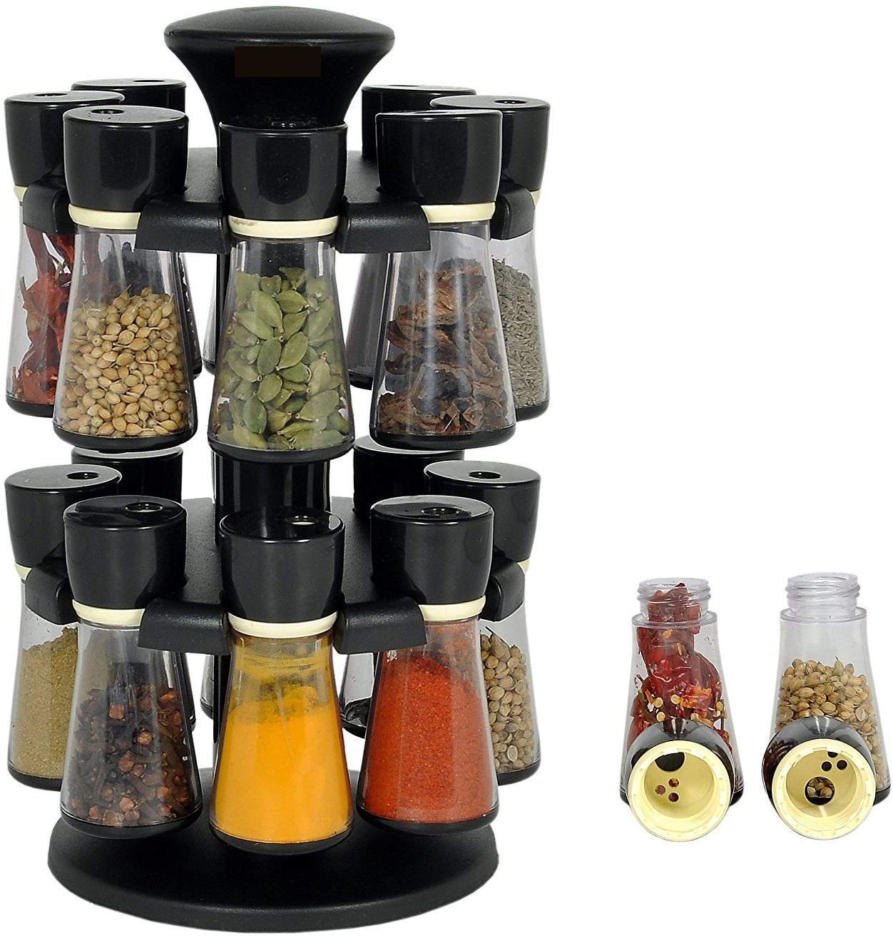 MARJI&ANUVRUTTI Condiment Set Spice Rack – Premium Multipurpose Revolving Plastic Spice Rack Masala Organiser – 12 Pcs Set