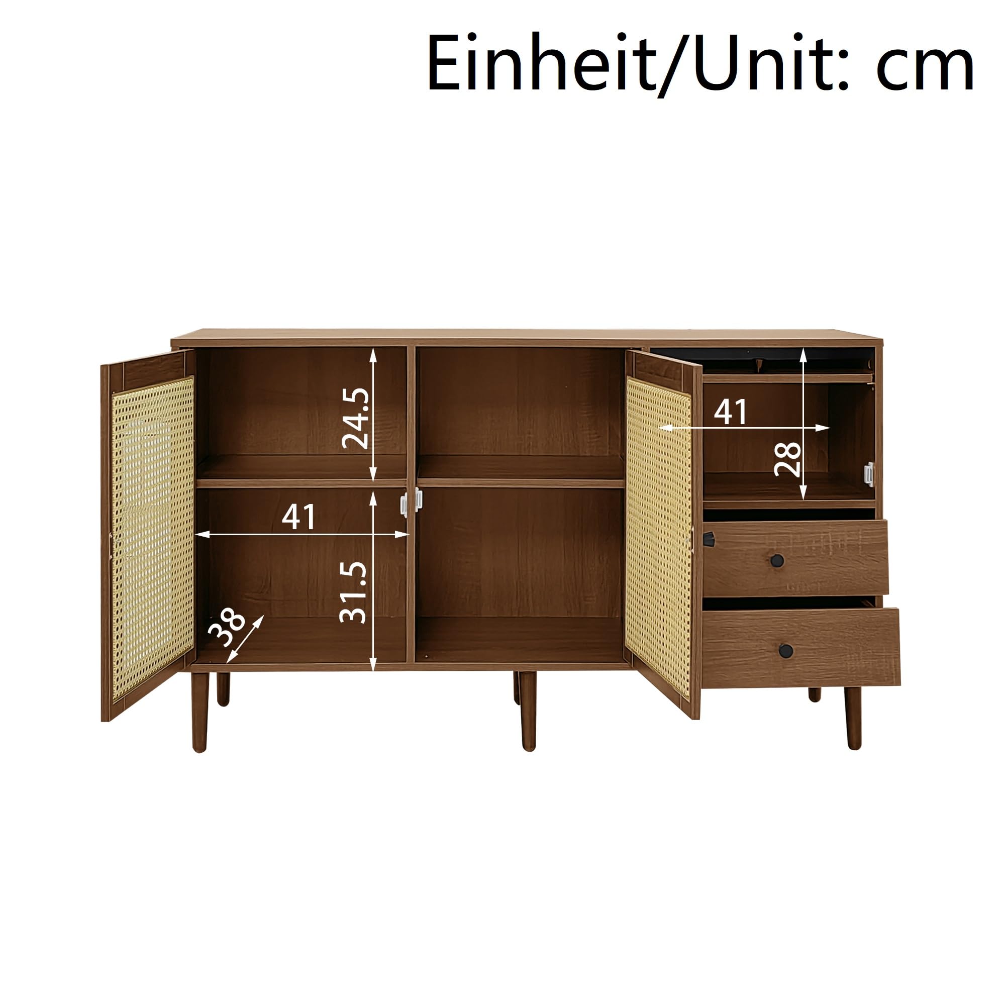 Credenza in stile country con ante in rattan cassettiera ripiani regolabili mobile per soggiorno camera da letto sala da pranzo mobile buffet colore legno