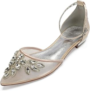 Mesh Rhinestones Wedding Flats for Bride Pointed Toe Formal Party Dress Shoes Flat-28
