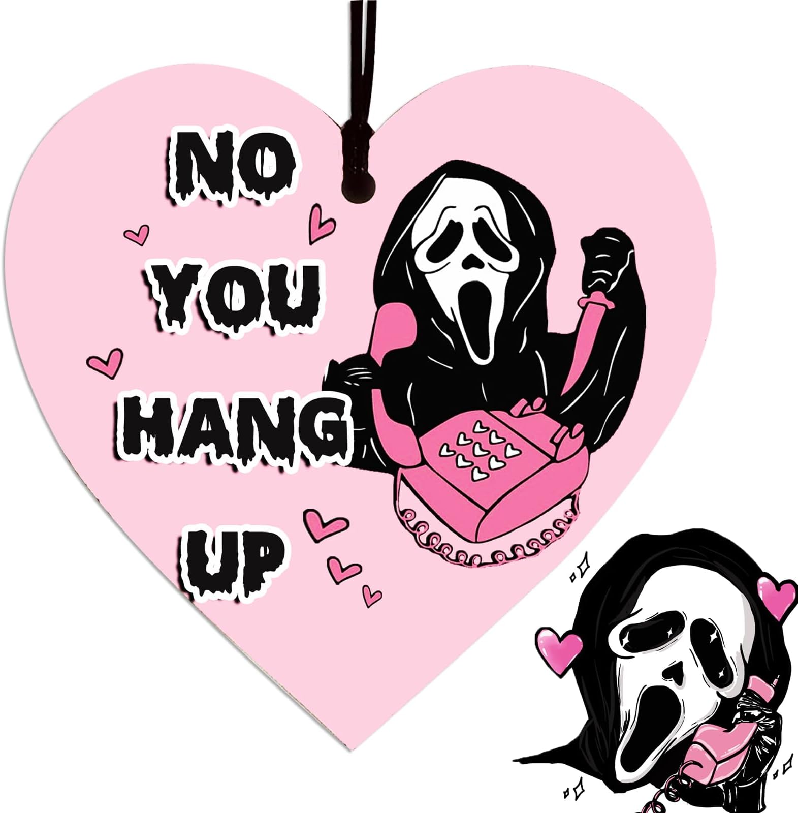 YALIYU Halloween Homeware Decoration, Pink Halloween Decoration, Novelty Halloween Wooden Heart Sign Gifts, Scary Scream Merchandise Decor Horror Presents for Halloween Party Children