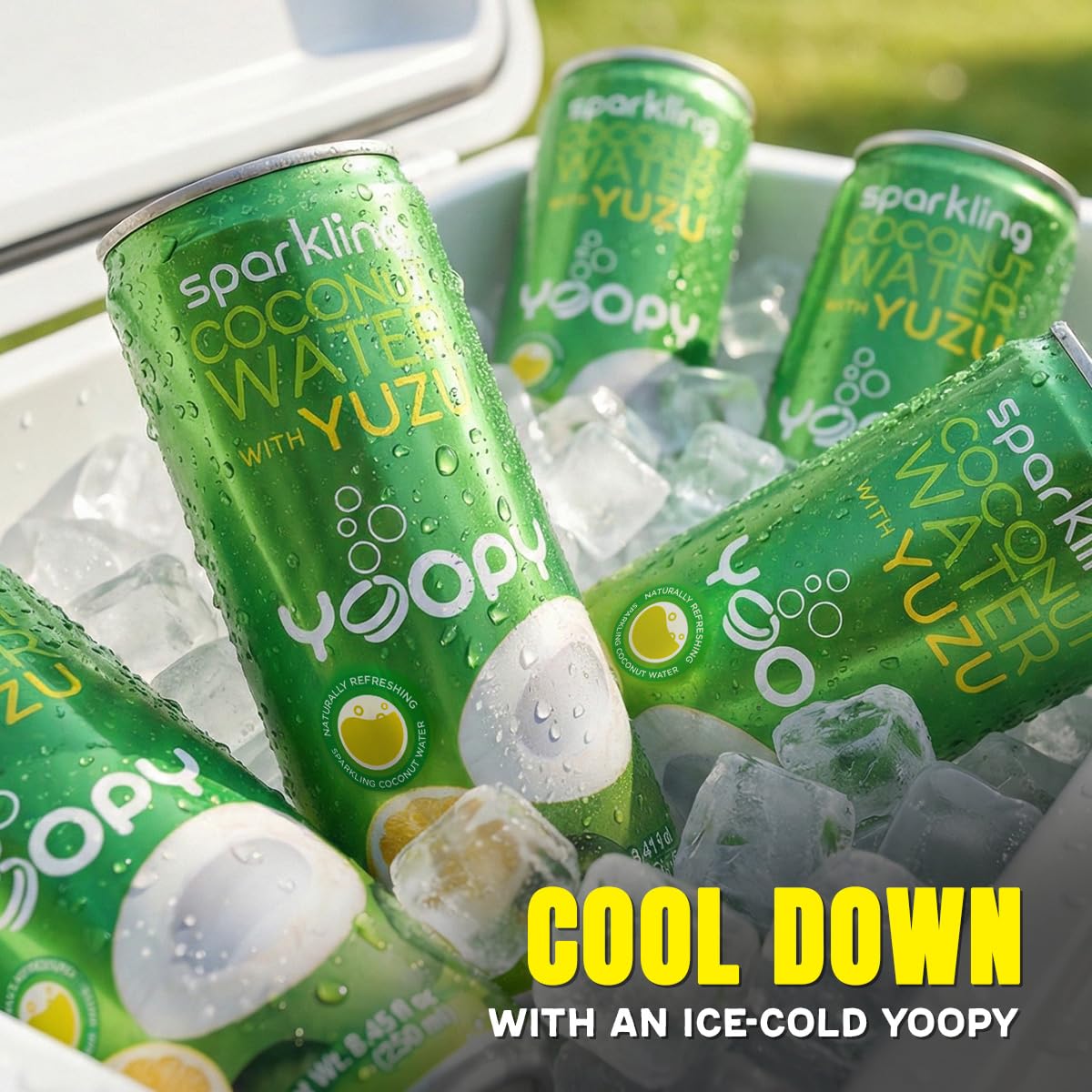 Yoopy Sparkling Coconut Water with Citrus-Inspired Yuzu – Low Sugar Refreshing Drink, Healthy Soda Alternative, Lightly Carbonated Beverage - 12 pack (8.45 fl oz cans)