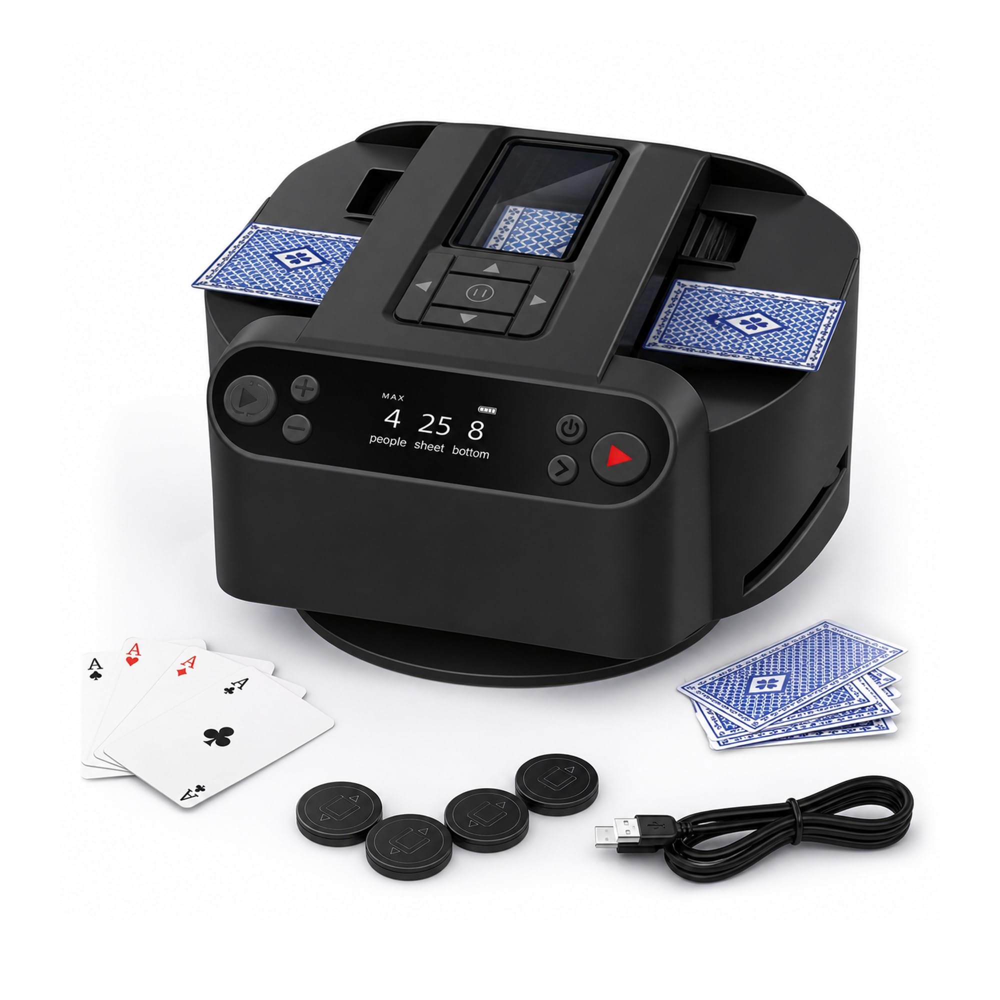 Mescolatore e mazziere automatico di carte con rotazione di 360 gradi | Corpo in Abs, Poker e Giochi di Società, Mischia e Distribuisci, Display Oled, Batteria da 5200Mah