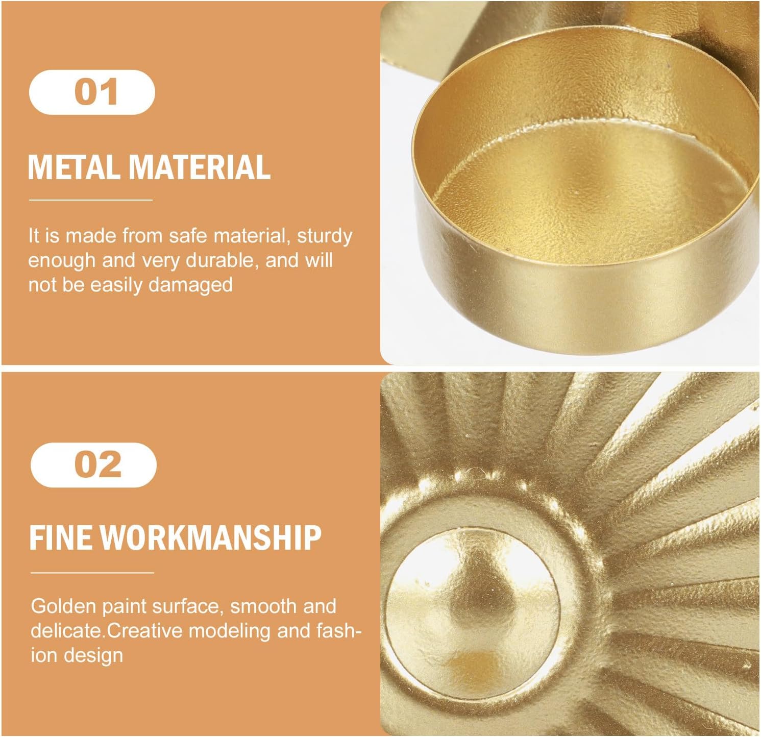 Golden Metal Decorative Candleholder Wall Mounted for Home Office