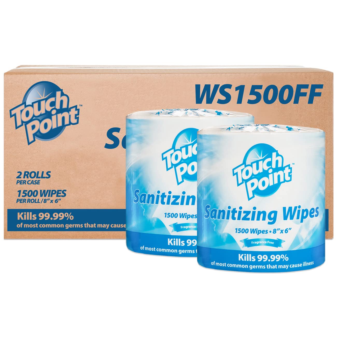 Touch Point Hand Sanitizing Wipes - FDA Registered, Premium Fabric, Ideal for Gym, Office, School, Home, Car, Travel, Hospital, and Restaurant (2 Rolls/Case)