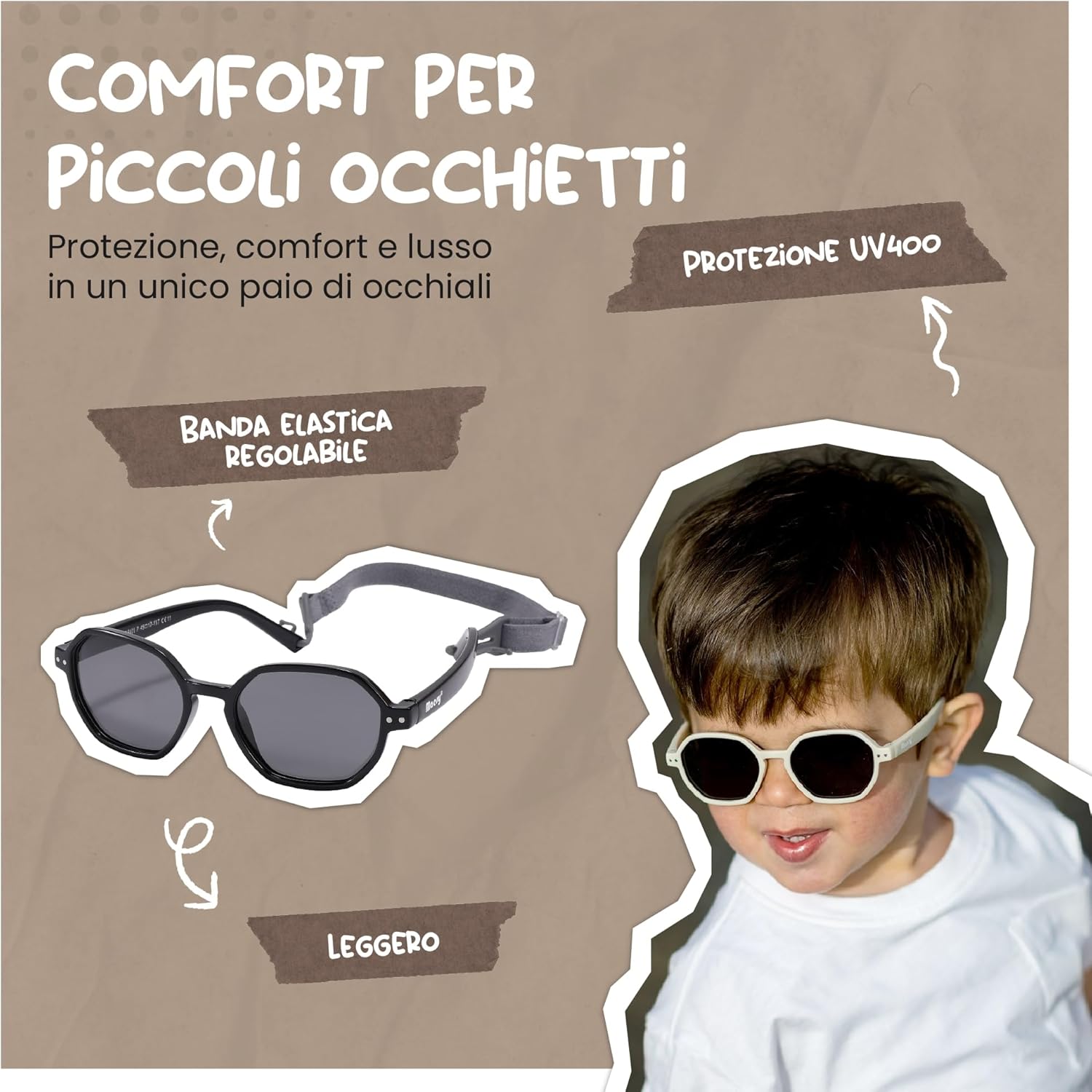 Occhiali Da Sole Bambini 1-3 Anni - Polarizzati UV400, Montatura Flessibile E Cinturino Regolabile - Foto 5