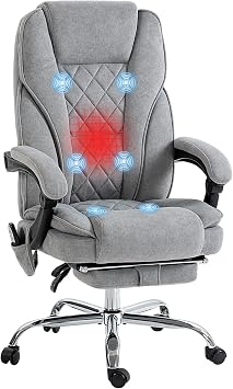 Vinsetto Massage Office Chair with Foot Rest with Heat Gray | Executive Computer Desk Chair, 6 Vibration Point, Reclining Backrest, Swivel Wheels, Adjustable Height