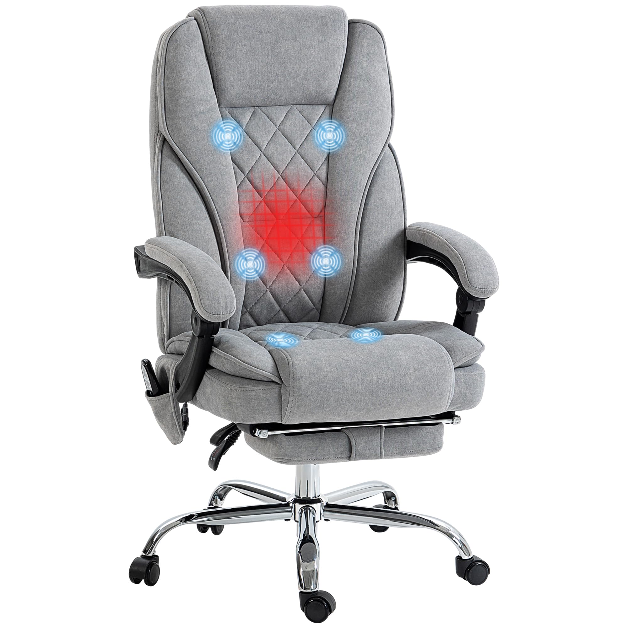 Vinsetto Massage Office Chair with Foot Rest, Executive Office Chair with 6 Vibration Point and Heat, Reclining Computer Chair, Swivel Desk Chair, Adjustable Height, Gray