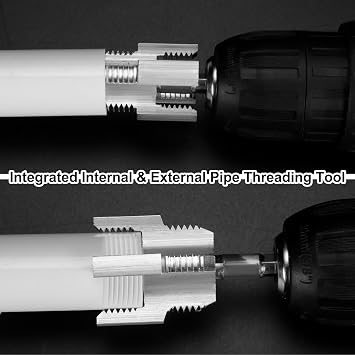 Integrated Internal & External Pipe Threading Tool, Internal & External Threading for 1/2 3/4 PVC Pipes, Electric Drill Compatible, Complete Threading Kit for Plumbing & Plastic Pipes