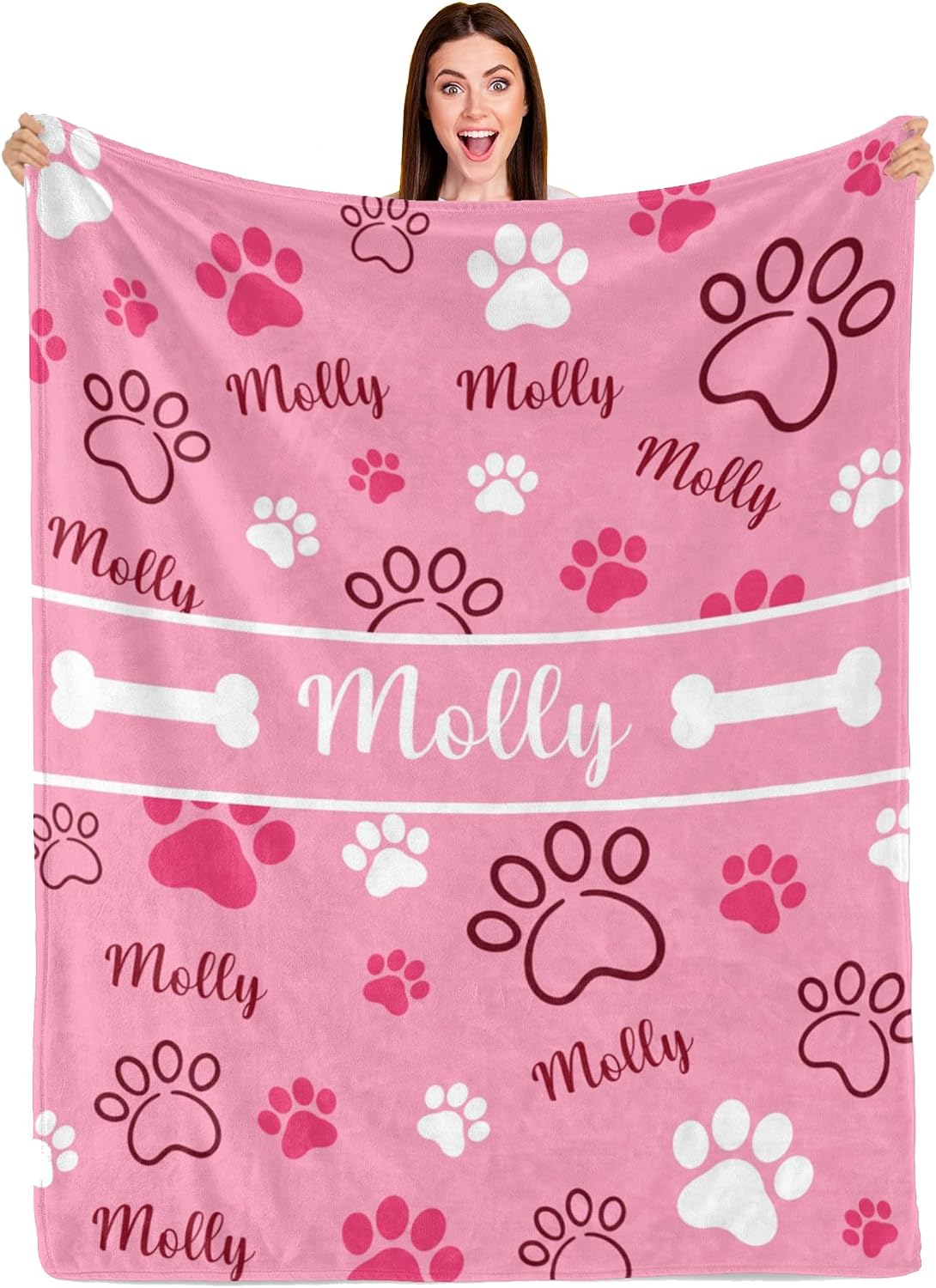 Personalized Dog Blanket, Custom Pet Blankets with Name Photo for Dog Cat