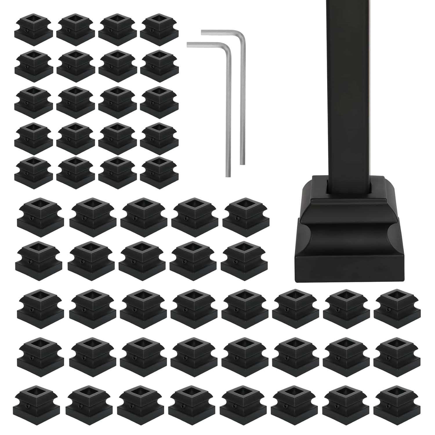 60Pcs Iron Baluster Shoes, Flat Shoe with Screw, Suitable for 1/2 inch Square Iron Balusters for Staircase, Bulk Stair Flat Shoe