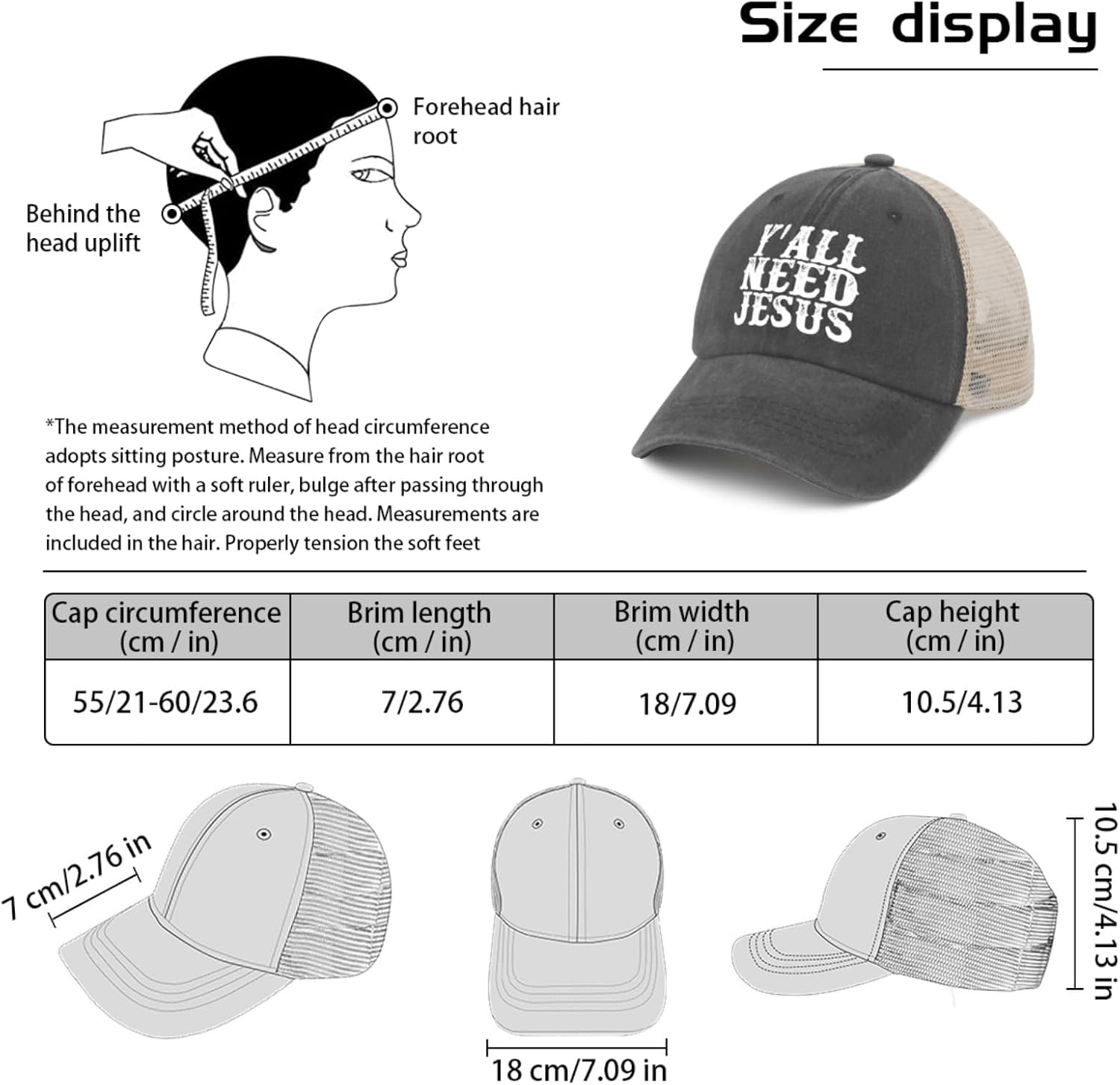 Y'all Need Jesus Hat Trucker Hats Women Vintage Mesh Cap for Fall - Image 6