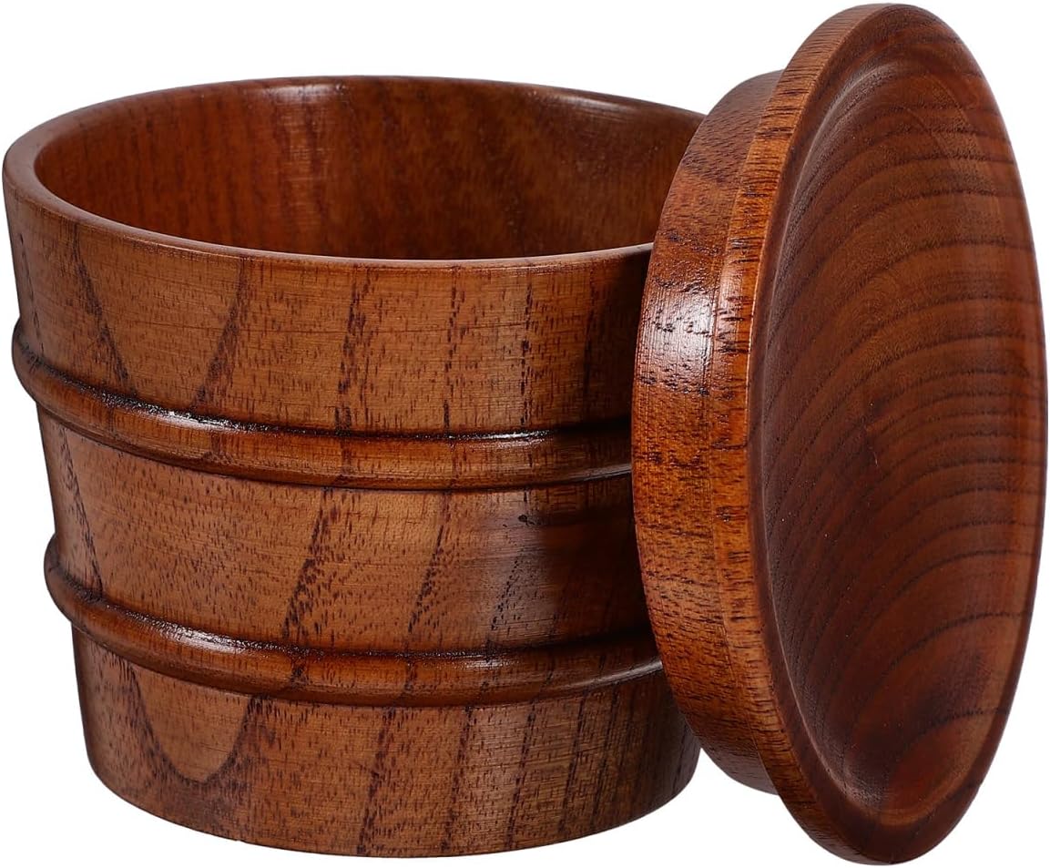OUNONA Wooden Cup with Lid 7Oz Line Design Spill-Resistant Water Mug Coffee Tea Cup for Home Office Bar Use