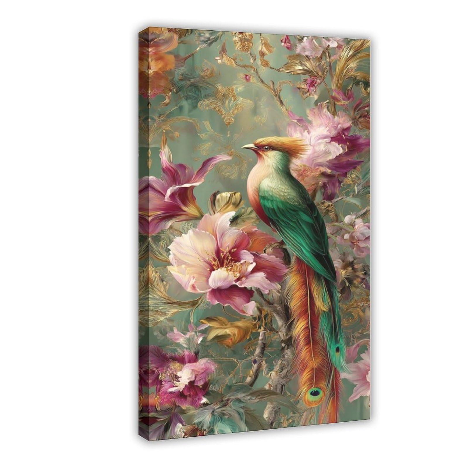 Qnvjqkdsi Frame Tropical Bird Art, Exotic Feathered Wildlife, Colorful Floral Nature Canvas Poster Bedroom Decor Landscape Office Room Decor Gift 12" L X 18" W