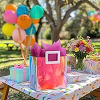 Vista 6 de VUOJUR 2 bolsas de regalo holográficas pequeñas de 8.3 pulgadas con papel de seda - orquídea