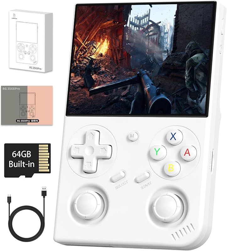 Anbernic RG35XX Pro Handheld Game Consoles RG35XXPro Retro Gaming Console with 64GB Card 4353 Games Video Game Console Linux 64 Portable Pocket Arcade Support 30+ Simulators WiFi Bluetooth HD Output White