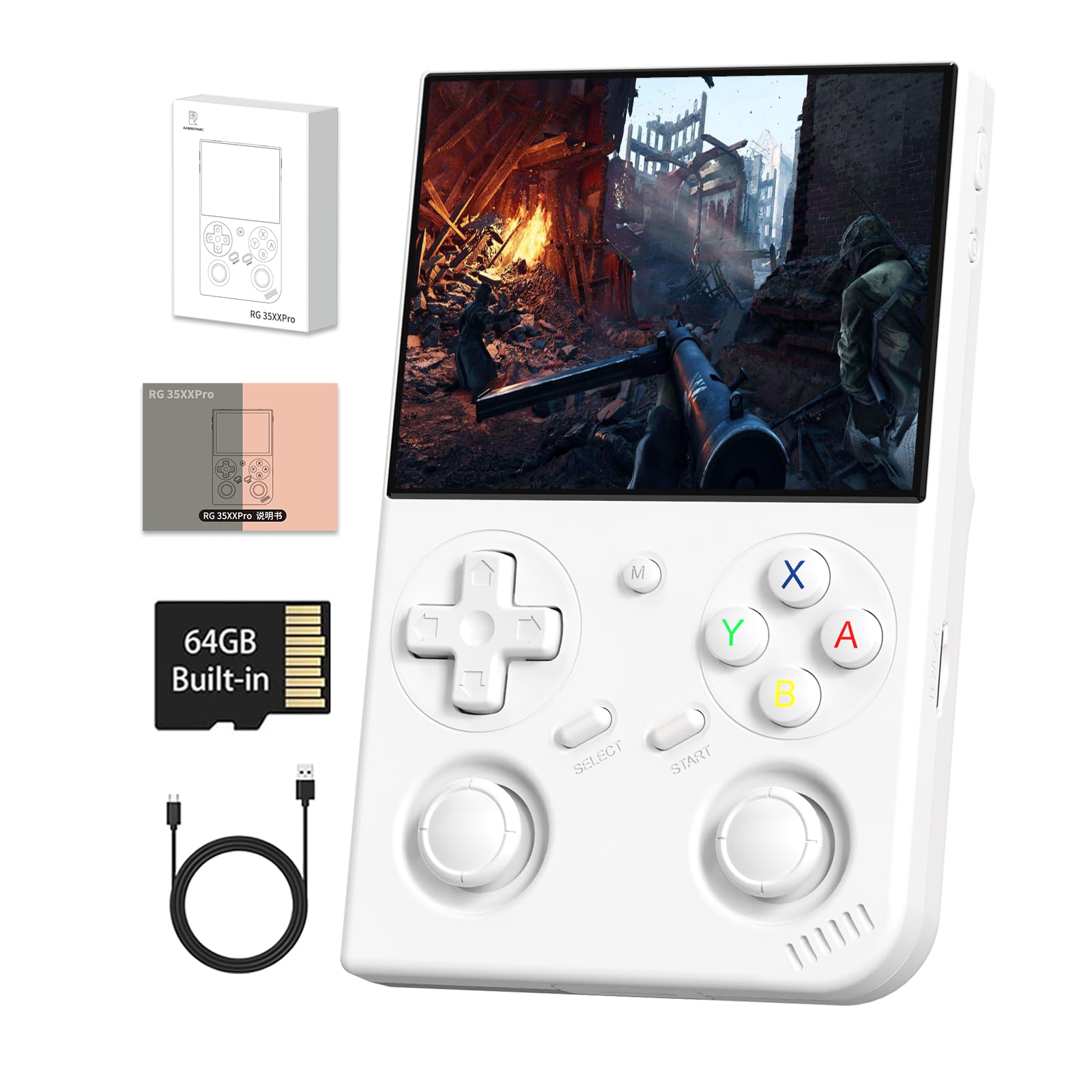 RG35XX Pro Handheld Game Consoles RG35XXPro Retro Gaming Console with 64GB Card 4353 Games Video Game Console Linux 64 Portable Pocket Arcade Support 30+ Simulators WiFi Bluetooth HD Output White