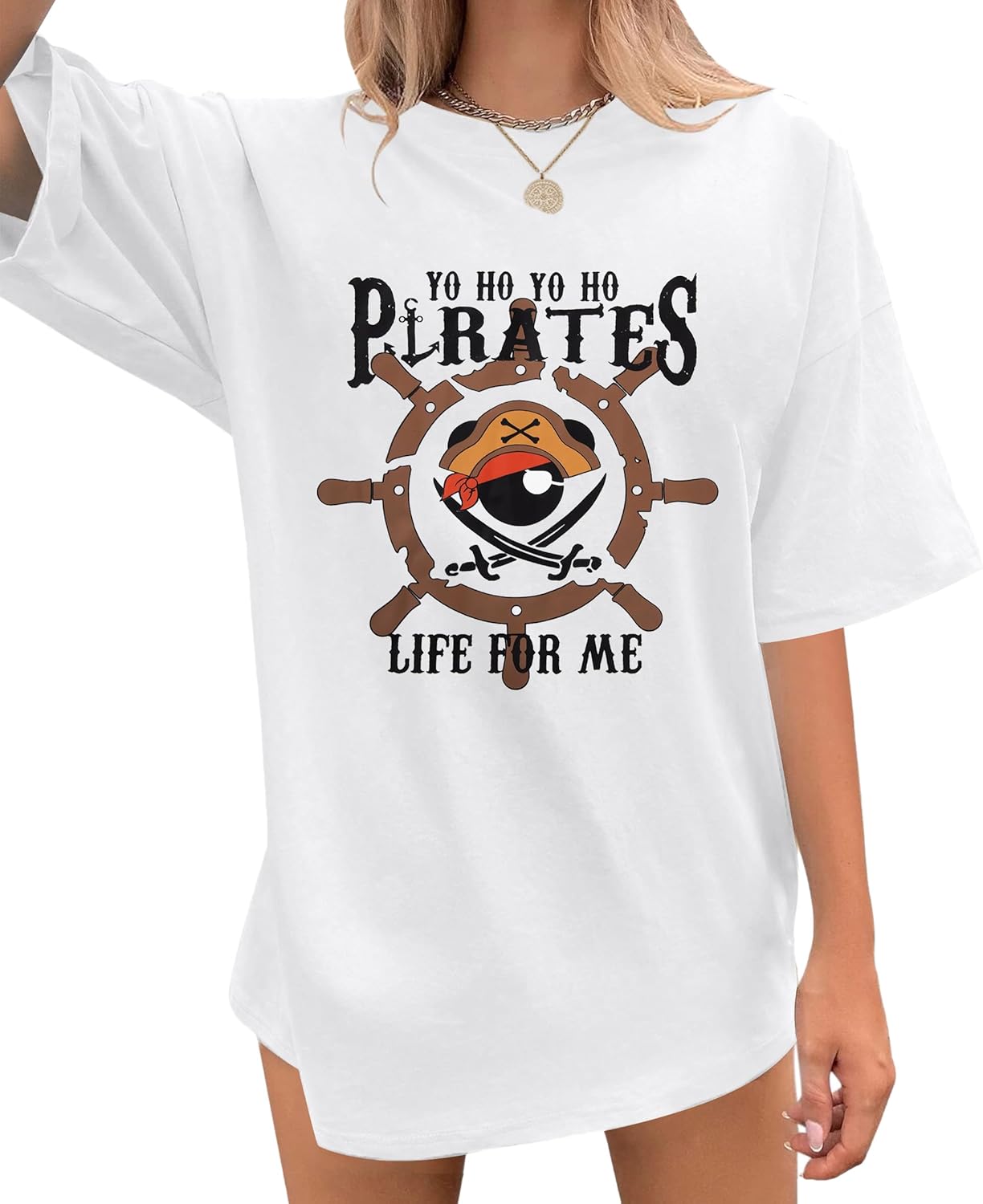 Pirate Shirts Women Yo Ho Yo Ho A Pirate Life for Me Graphic Tee Oversized Family Cruise Trip Causal Tee Top - Image 5
