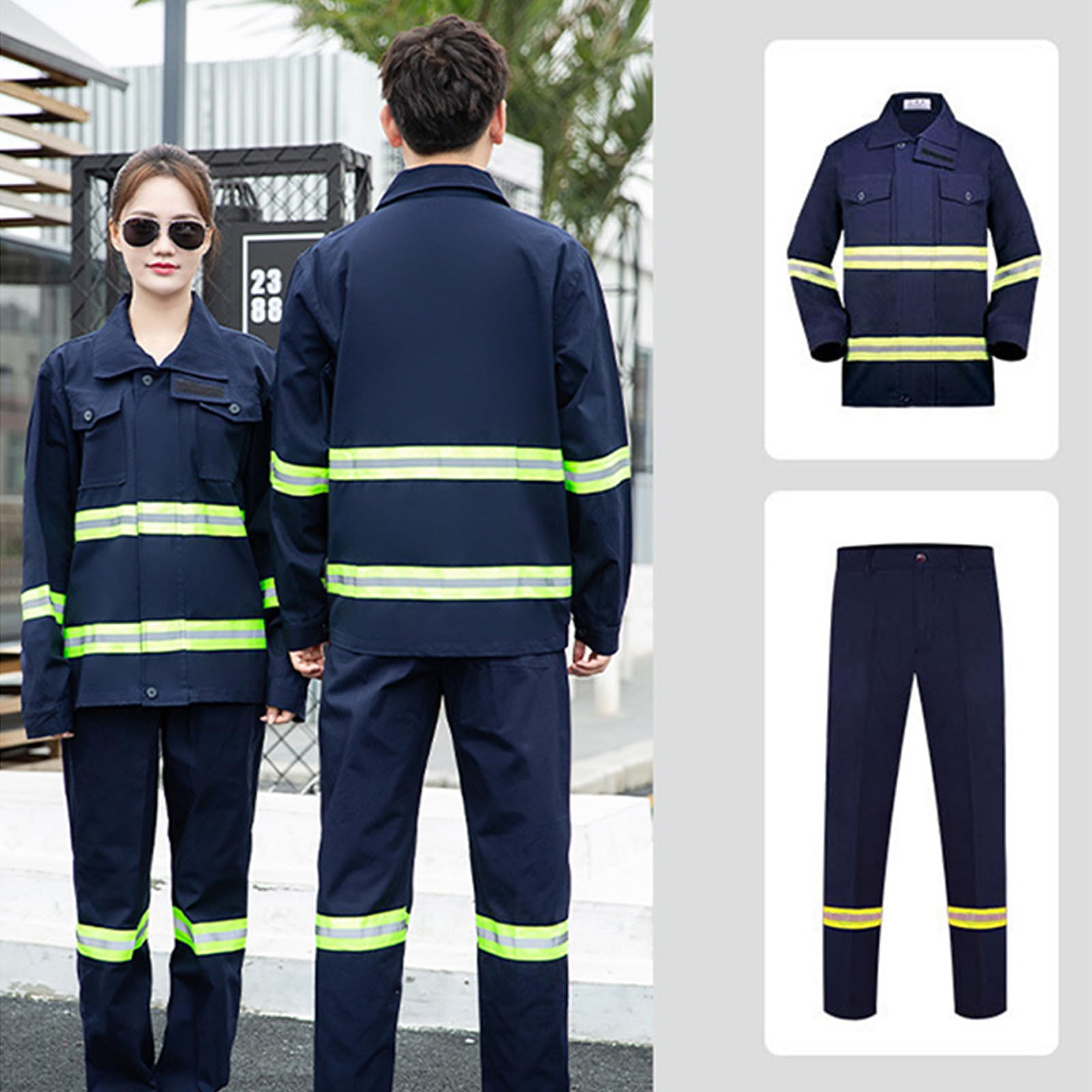 Combinaisons Avec Bandes Réfléchissantes Zip Up Salopette Manches Longues Workwear Veste Et Pantalon Costume