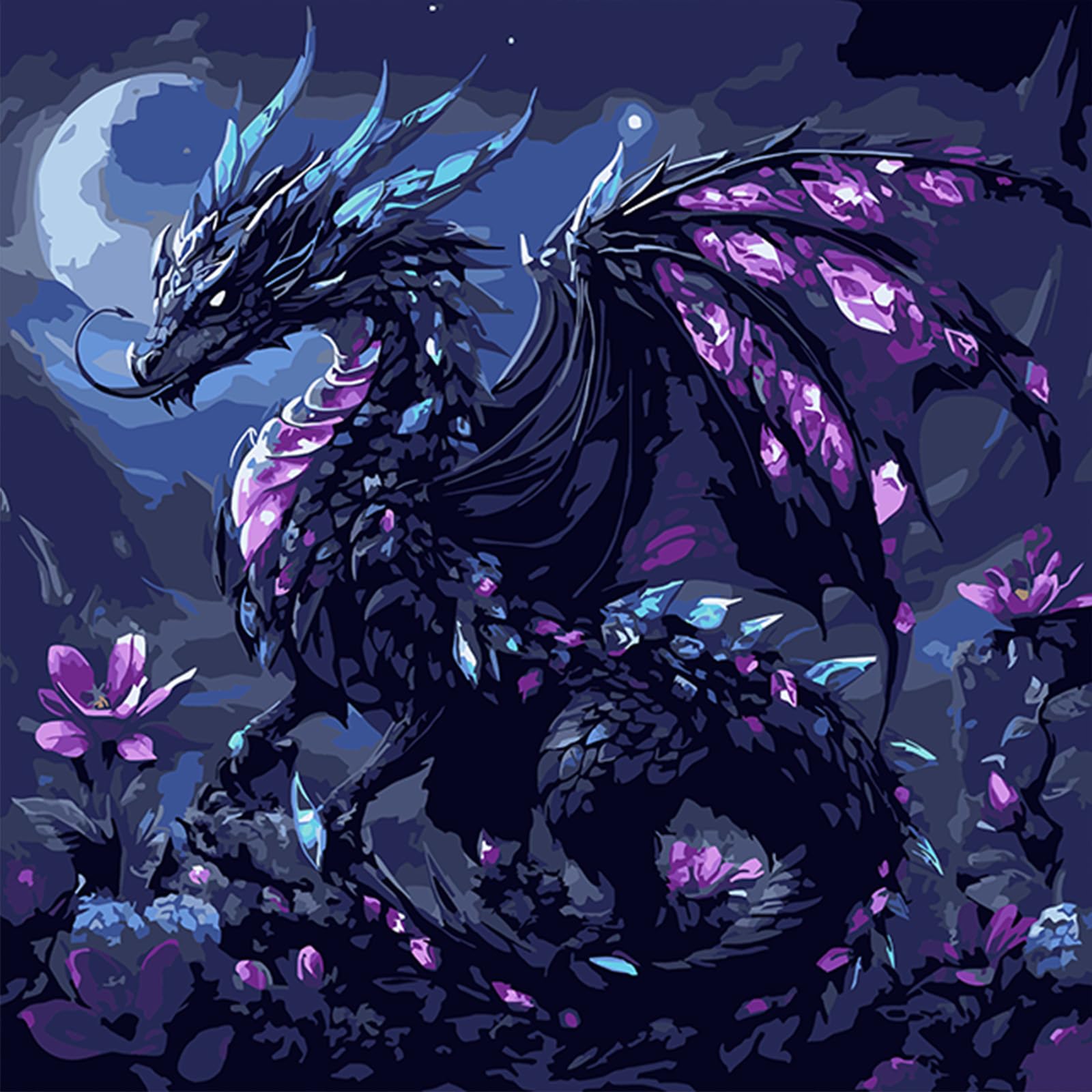 QENSPE Paint by Numbers for Adults - 14x14 Inch Dragon Paint by Number Colored Canvas Kits for Students Beginner Without Frame, Crystal Acrylic Oil Painting DIY Craft for Gift Home Wall Decor
