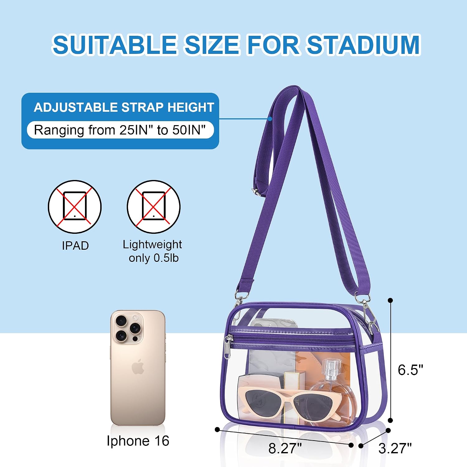 Clear Bag for Stadium Events - Stadium Approved Small Mini Clear Purse, Women's Top-Handle Handbags for Sports Concerts thumbnail