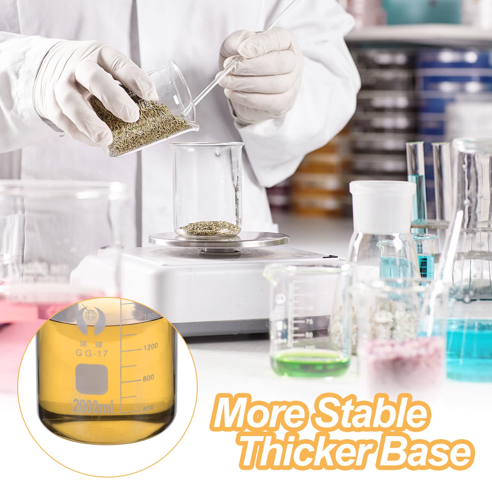 PATIKIL 2000ml Basso Forma Vetro Secchiello, 2pz 3.3 Vetro Borosilicato Vetro Graduato Stampato Bilancia Misuratore Tazze con Beccuccio per Cucina Laboratorio Liquidi