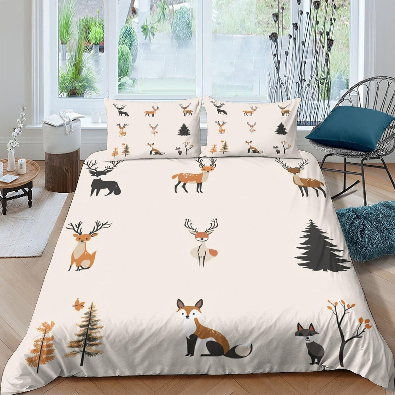 Ctjqhvkz Style-1 3D Printed Forest Animals Fitted Sheet Microfiber Soft Breathable Woodland Bed Cover For Bedroom Guest Room Decor Single（135X200cm）