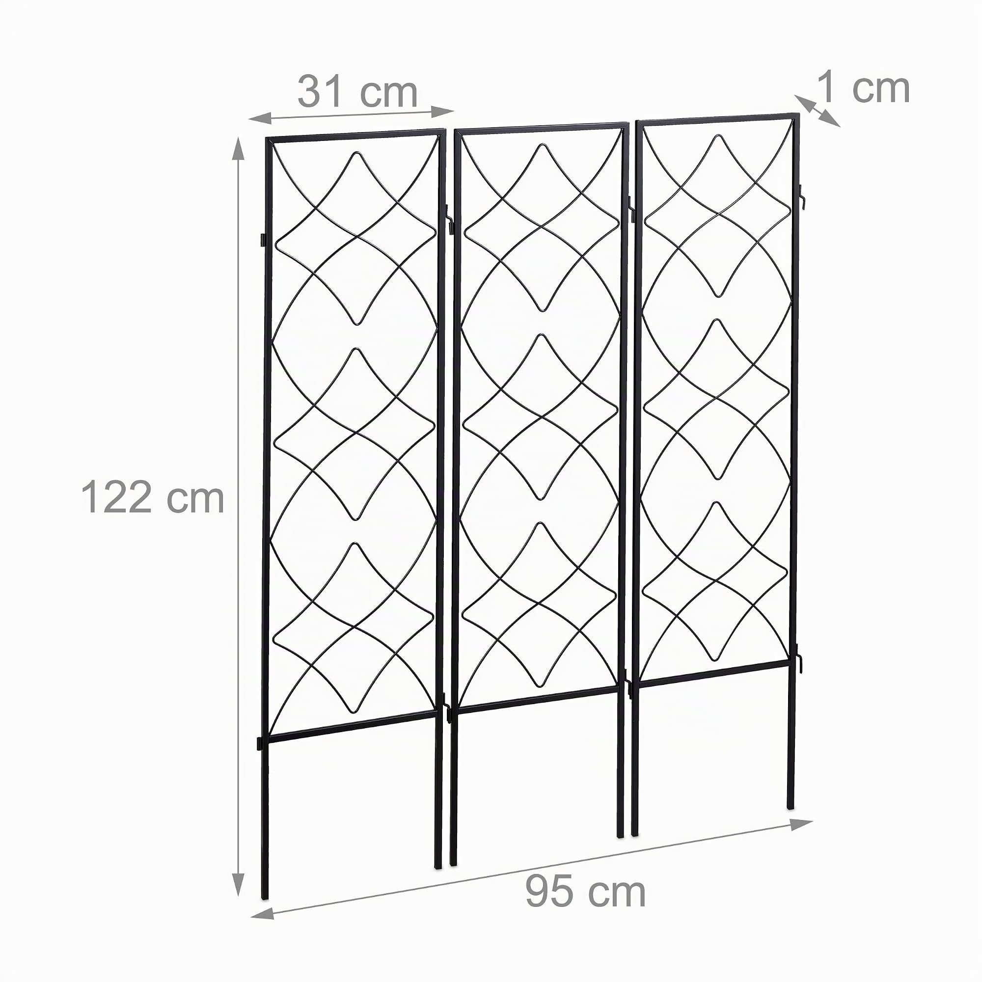 Relaxdays Set de 6 Soportes Plantas Metálicos, con Estacas, Enrejado para Trepadoras, 122 x 31 cm, para Jardín, Negro