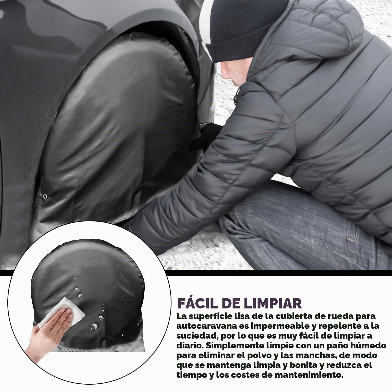 Raxfekro 2 Cubiertas para Ruedas de Caravana, Color Negro (72,5 x 72,5 cm), Adecuado para Coches, Remolques y Más