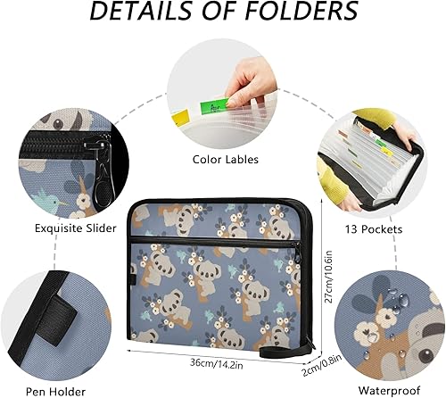 Miniatura 3 de ALAZA Carpeta organizadora de archivos expansible, koala con flores, carpeta de archivos expandible, superficie impermeable con cordón (228br4a),