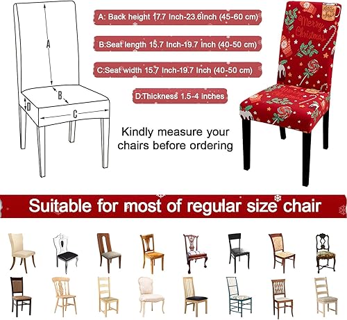 Miniatura 5 de JQinHome Juego de 6 fundas para sillas navideñas, extraíbles y lavables, de alta elasticidad, para decoración navideña, decoración temática de