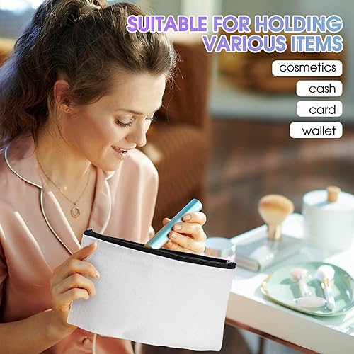 Miniatura 6 de Wesiti 28 bolsas de lona y bolsas de maquillaje, bolsas de lona en blanco con asas, bolsas de cosméticos con cremallera, bolsas de algodón natural,