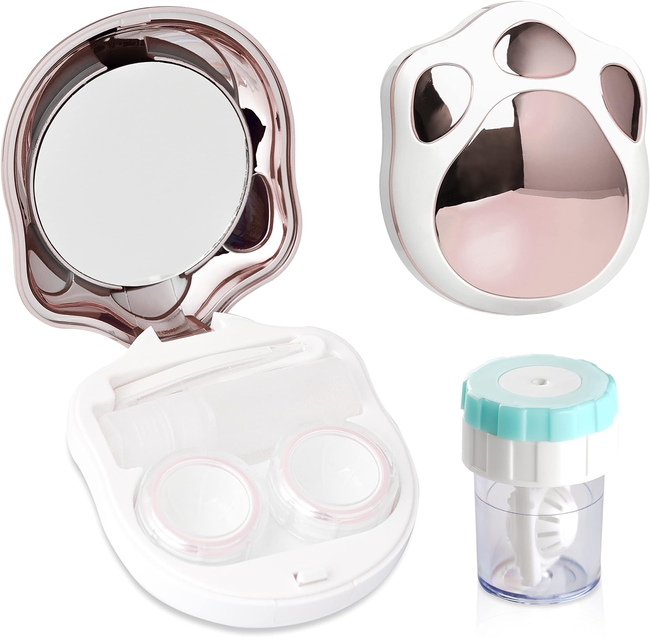 Contact Lens Travel Kit with Cleaner Washer, Portable Contact Box with Mirror Tweezers Remover Tool Solution Bottle for Daily Outdoor (Pink)