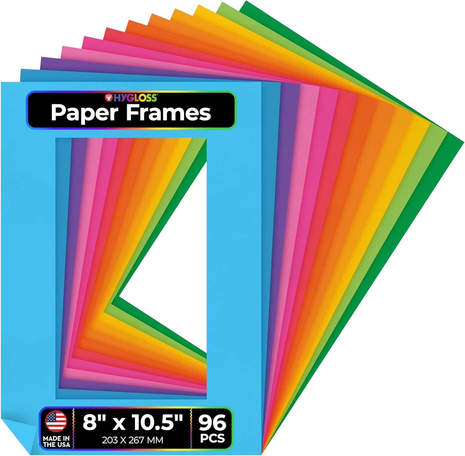 Hygloss 96 Pack Paper Picture Frames, Colorful cardstock Photo Frame 8x10.5-Inch, Paper Frames to Decorate for Wedding Birthday DIY Classroom Crafts and Decorations